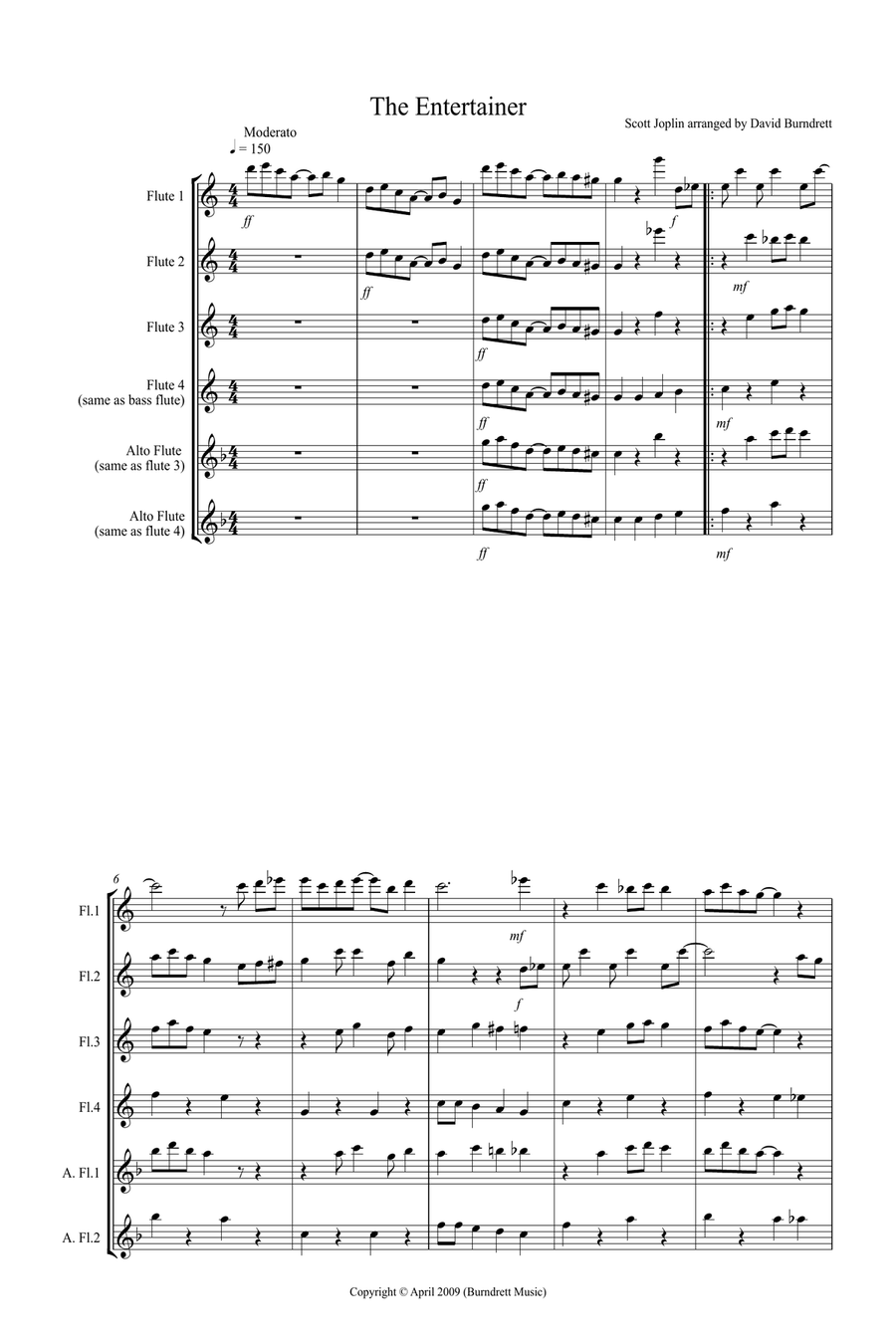 The Entertainer for Flute Quartet Flute Quartet scores gallery preview page 1