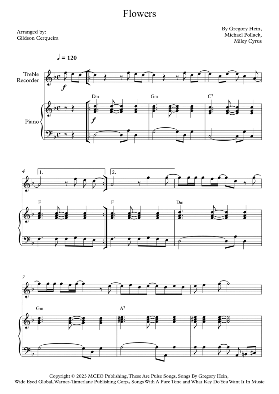 Flowers Alto Recorder scores gallery preview page 1