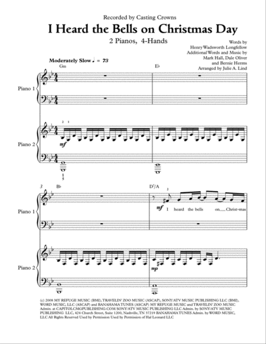 I Heard The Bells On Christmas Day 2 Pianos, 4-Hands scores gallery preview page 1