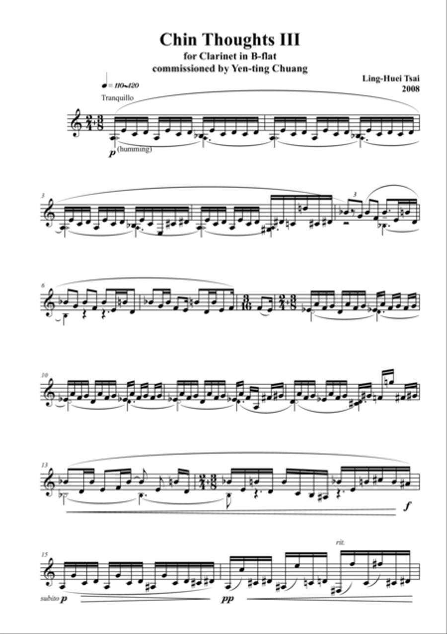 Chin Thoughts III for Solo Clarinet Clarinet Solo scores gallery preview page 2