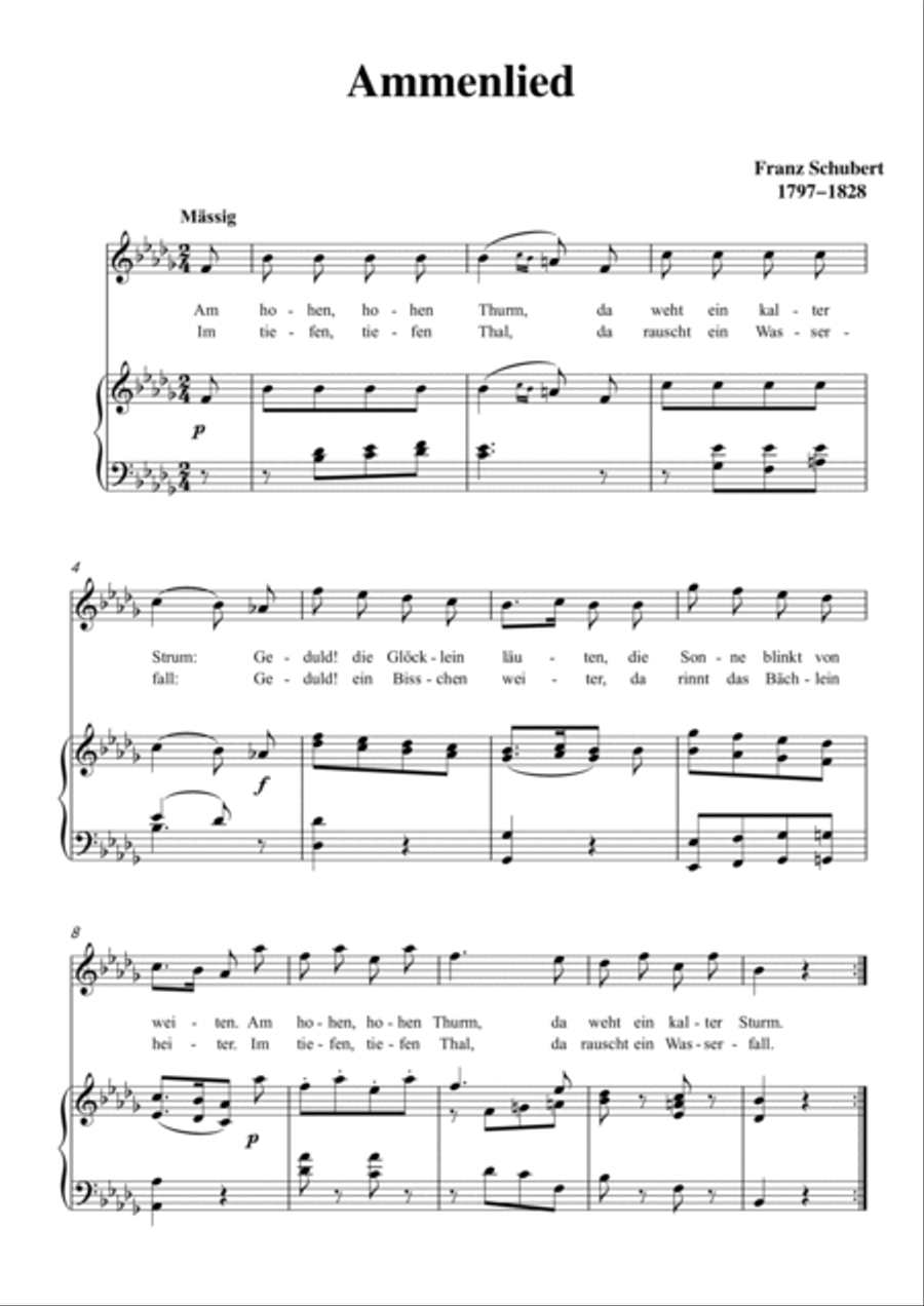 Schubert-Ammenlied inbB minor,for Vocal and Piano Voice scores gallery preview page 2