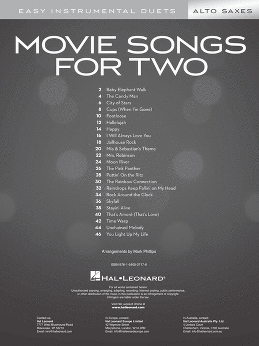 Movie Songs for Two Alto Saxes