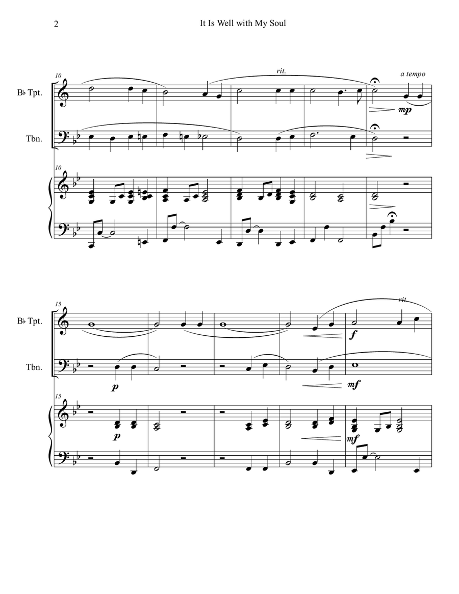 It Is Well with My Soul (Trumpet and Trombone Duet with Piano Accompaniment) Brass Duet scores gallery preview page 2