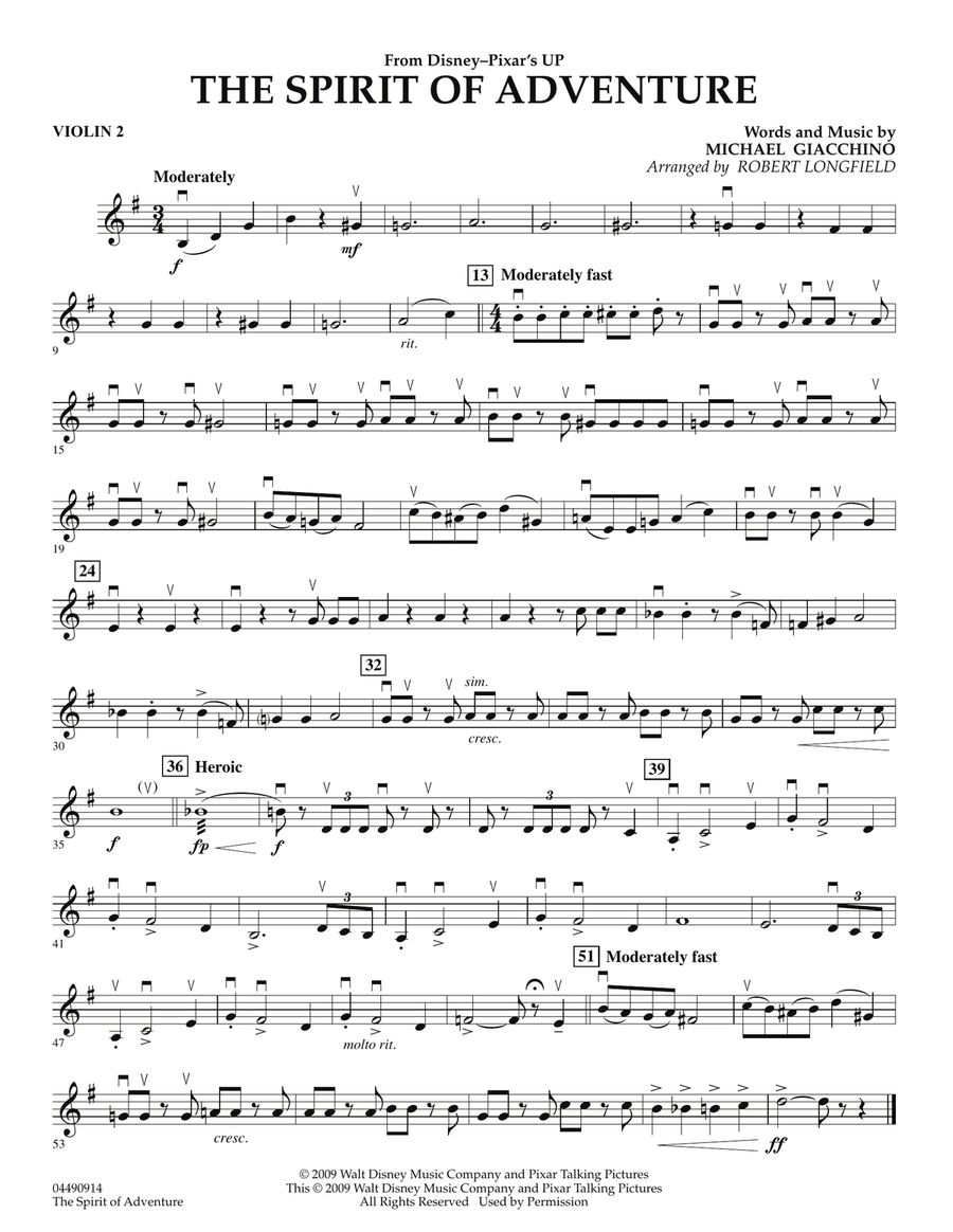 The Spirit Of Adventure (from Up) - Violin 2 Orchestra scores gallery preview page 1