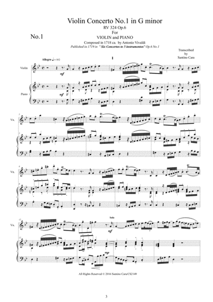 Vivaldi - Six Violin Concertos for Violin and Piano Op.6 - Scores and violin part