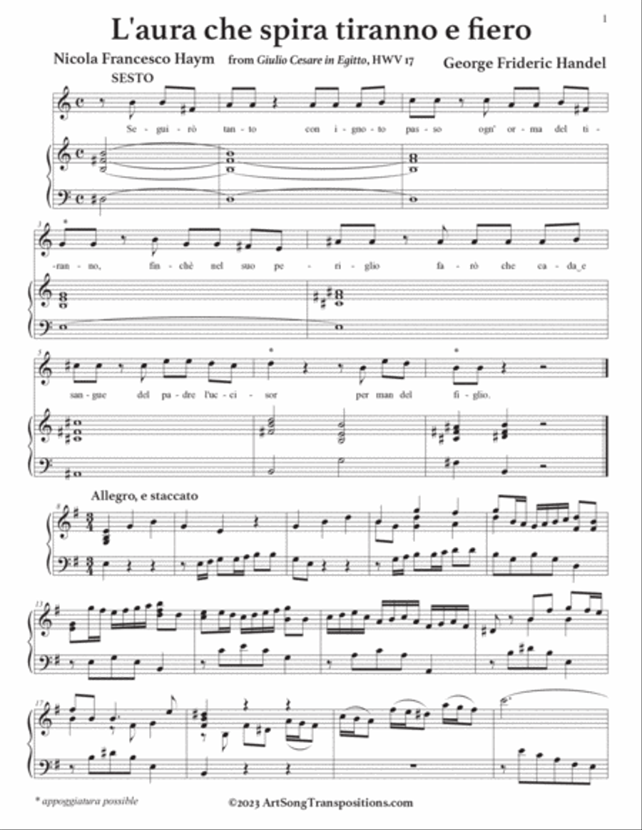 HANDEL: L’aura che spira tiranno e fiero (transposed to E minor) Voice scores gallery preview page 2