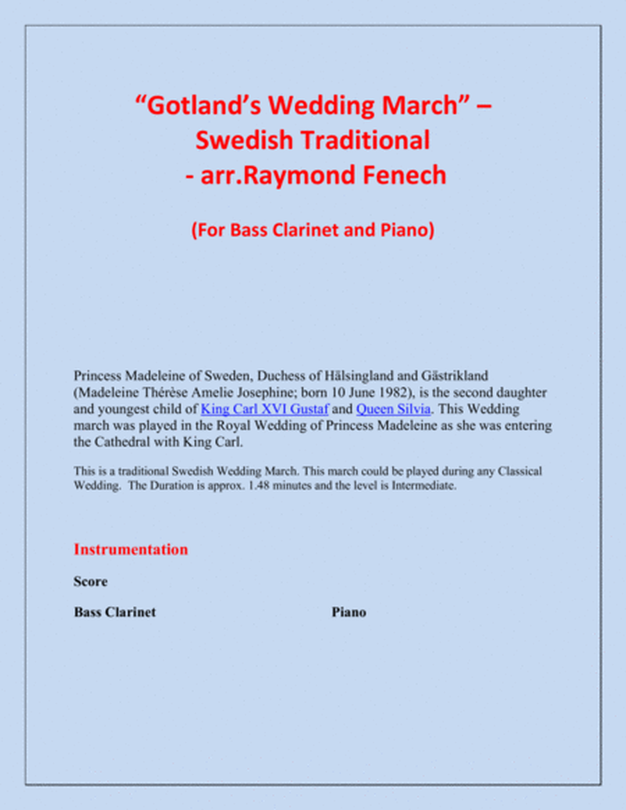 Gotland's Wedding March - Traditional - Bass Clarinet and Piano image number null