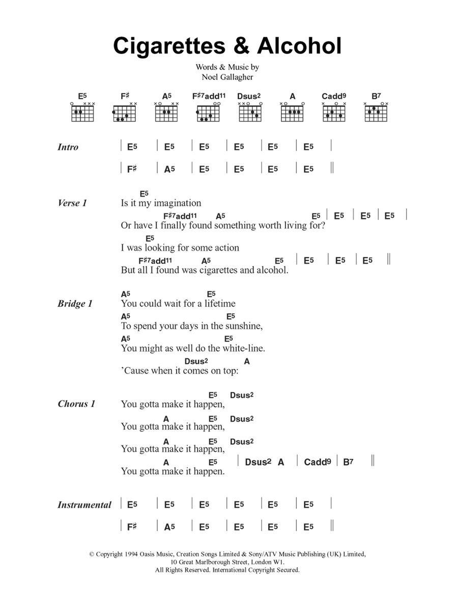 Cigarettes and Alcohol Cigarettes and Alcohol Guitar scores gallery preview page 1