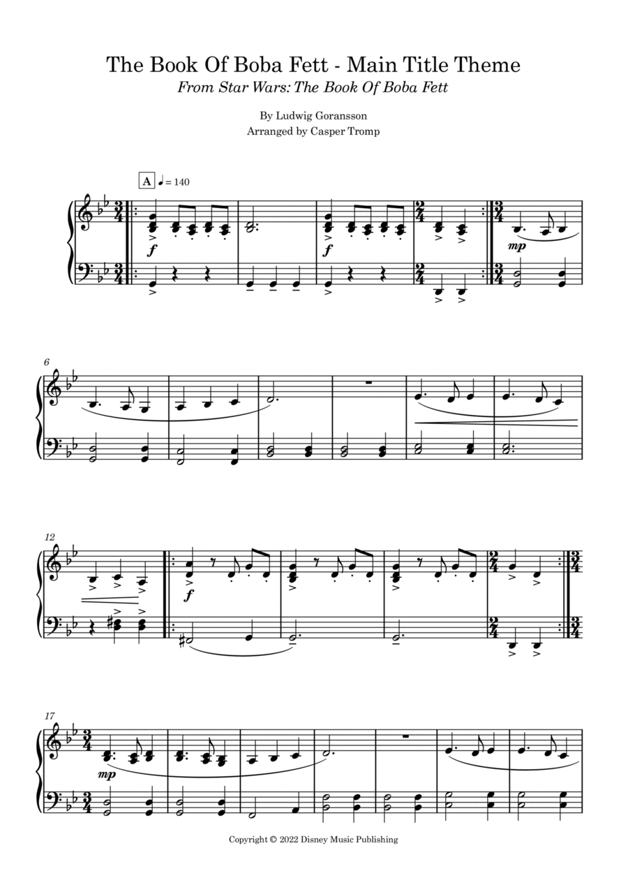The Book Of Boba Fett Main Title Theme Piano Solo scores gallery preview page 1