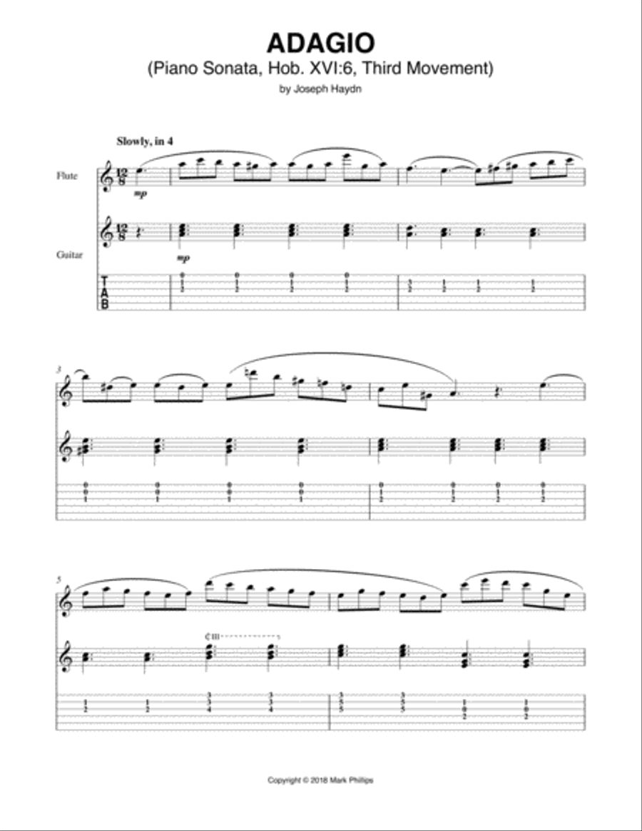 Adagio (Piano Sonata, Hob. XVI:6, Third Movement) Flute scores gallery preview page 1