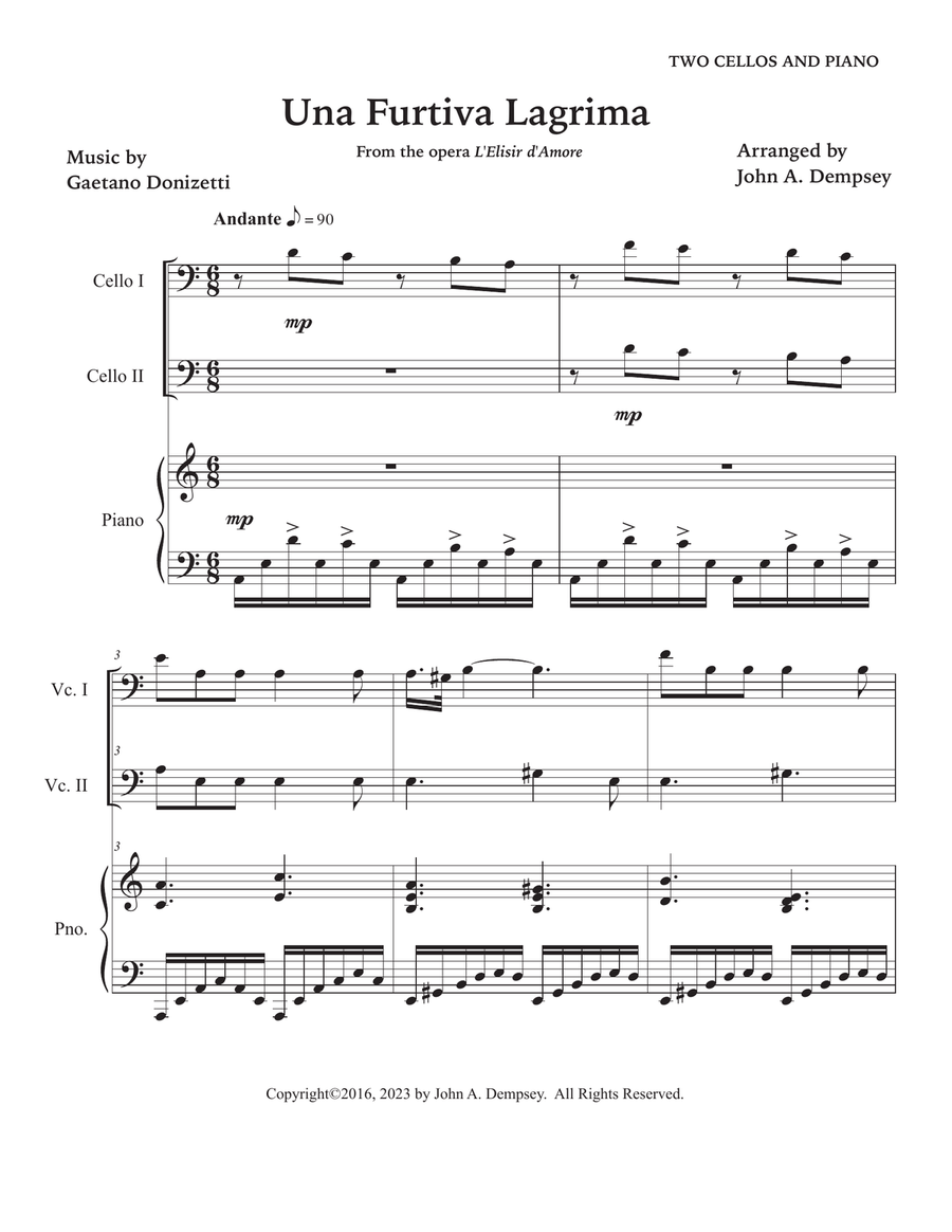 Una Furtiva Lagrima (One Furtive Tear): Trio for Two Cellos and Piano String Duet scores gallery preview page 5