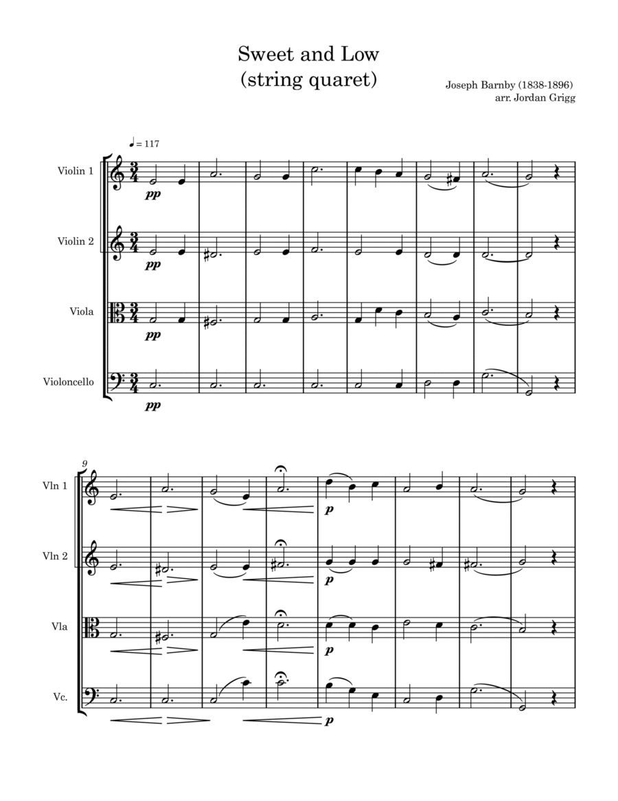 Sweet and Low (string quartet) String Quartet scores gallery preview page 1