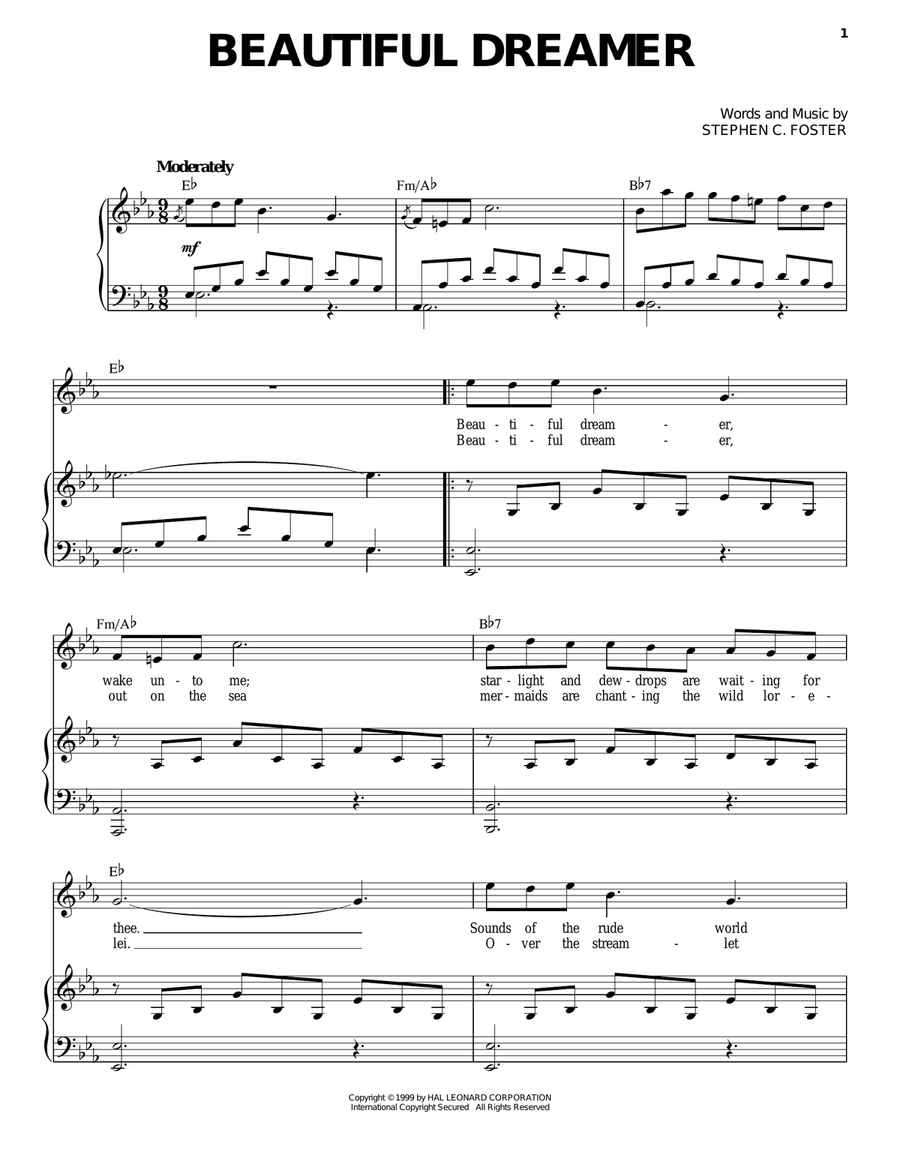 Beautiful Dreamer Beautiful Dreamer Piano, Vocal scores gallery preview page 1