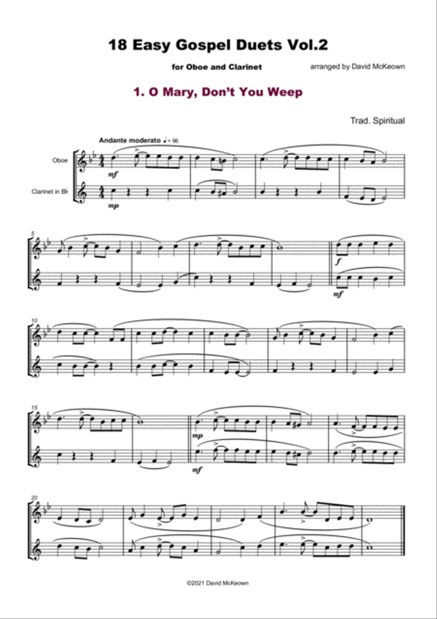 18 Easy Gospel Duets Vol.2 for Oboe and Clarinet Woodwind Duet scores gallery preview page 3