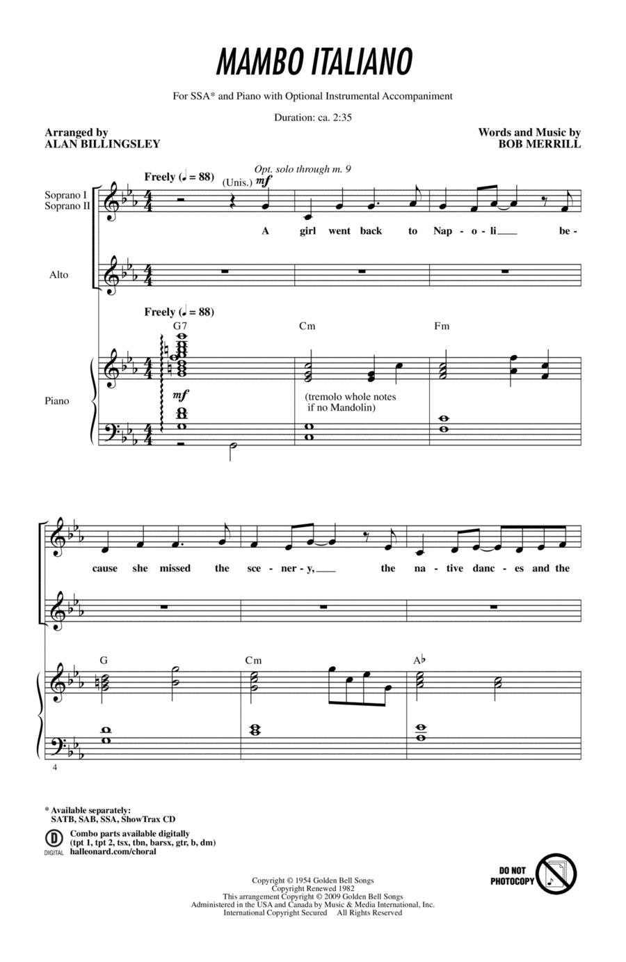 Mambo Italiano (arr. Alan Billingsley) SSA scores gallery preview page 1