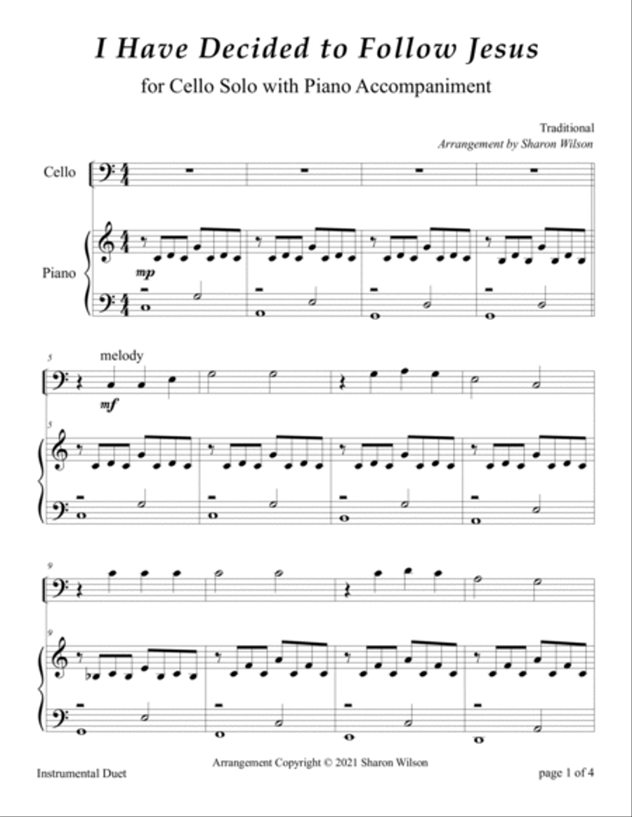 I Have Decided to Follow Jesus (Easy Cello Solo with Piano Accompaniment) Piano scores gallery preview page 3