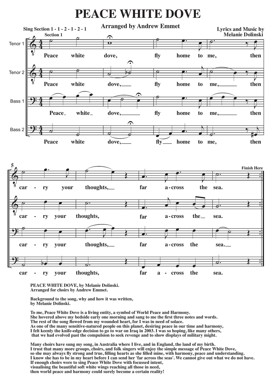 Peace White Dove A Cappella TTBB TTBB scores gallery preview page 1