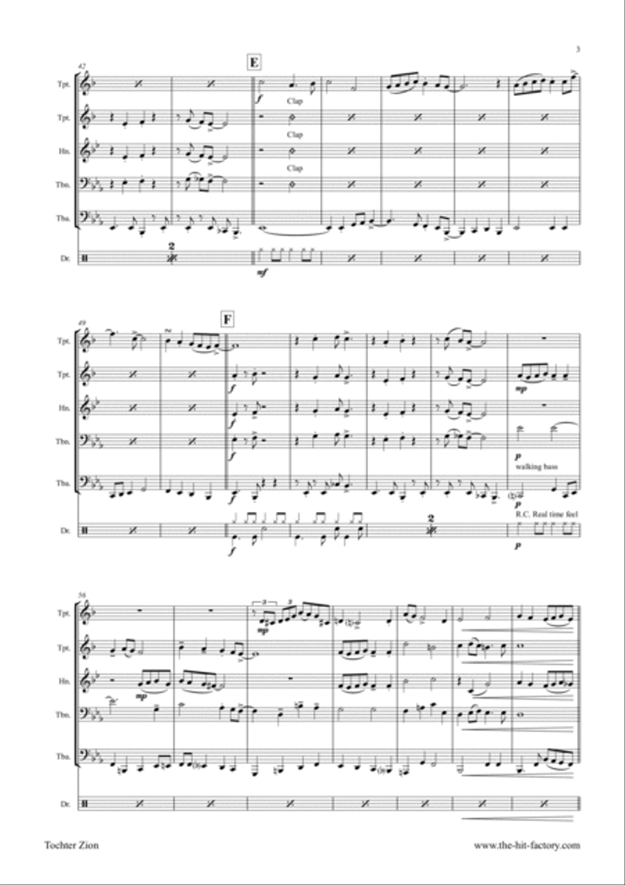 Daughter Zion, rejoice from Judas Maccabaeus - Choral & Shuffle - Brass Quintet Choir scores gallery preview page 3