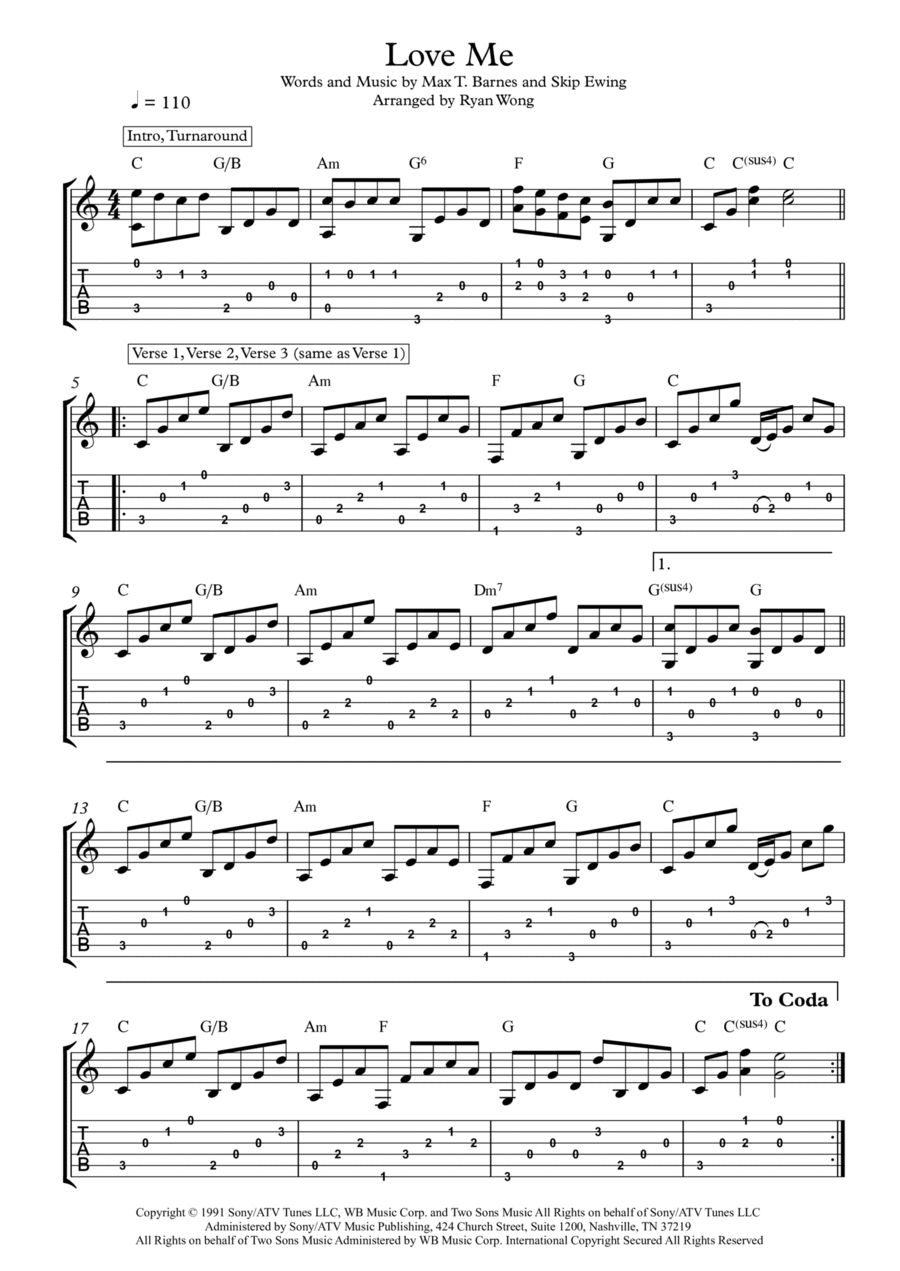 Love Me Love Me Guitar Tablature scores gallery preview page 1