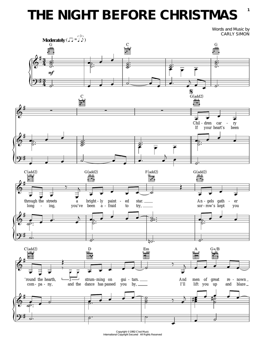 The Night Before Christmas Piano, Vocal, Guitar scores gallery preview page 1