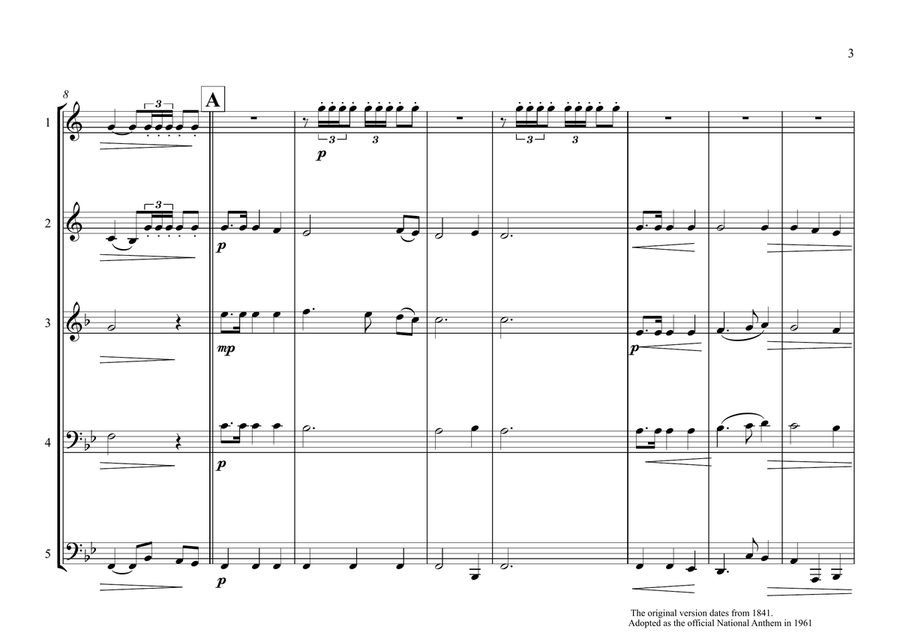 Swiss National Anthem for Brass Quintet (World National Anthem Series) Brass Quintet scores gallery preview page 3