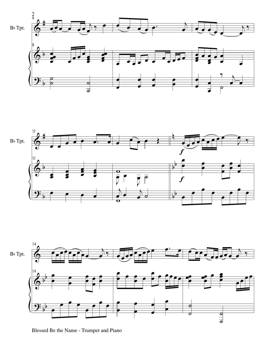 BLESSED BE THE NAME (Duet – Bb Trumpet and Piano/Score and Parts) image number null