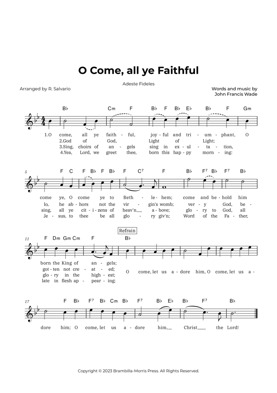 O Come, all ye Faithful - Adeste Fideles (Key of B-Flat Major) Piano scores gallery preview page 1