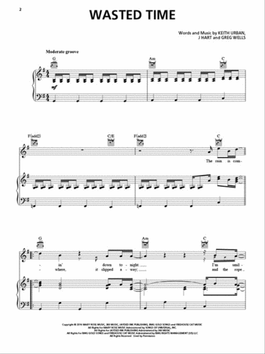 Wasted Time Piano, Vocal, Guitar scores gallery preview page 2