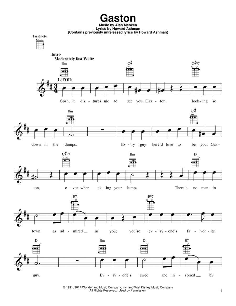 Gaston (from Beauty And The Beast) (2017) Ukulele scores gallery preview page 1
