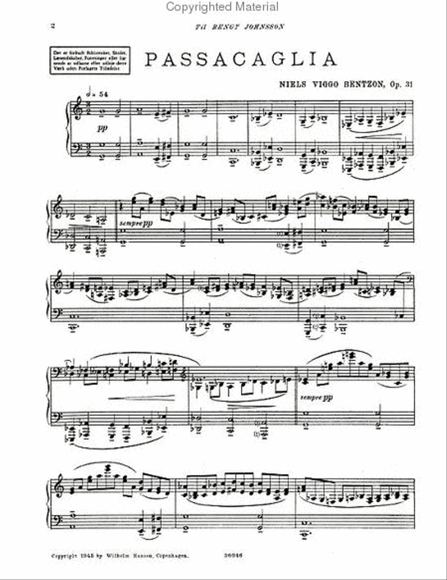 Niels Viggo Bentzon: Passacaglia for Piano, Op. 31 Piano Solo scores gallery preview page 2