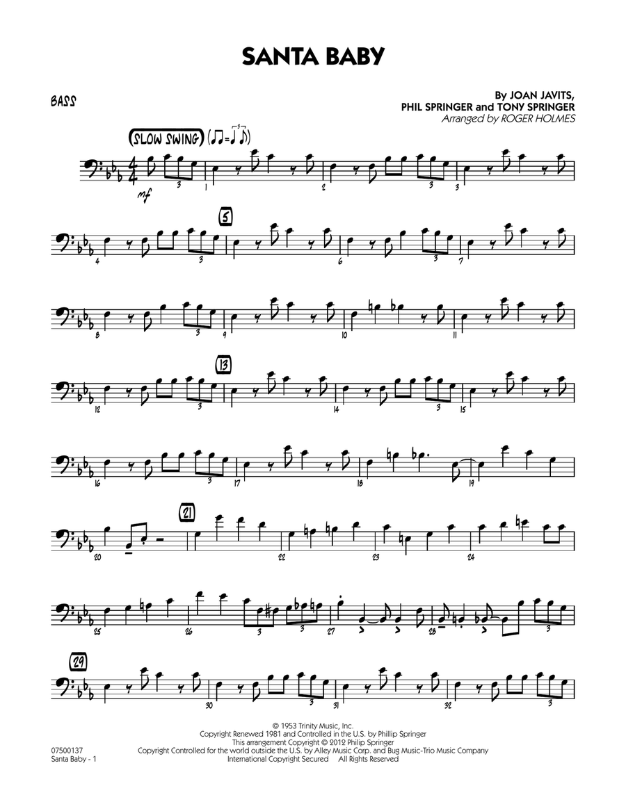 Santa Baby - Bass Santa Baby - Bass Jazz Ensemble scores gallery preview page 1