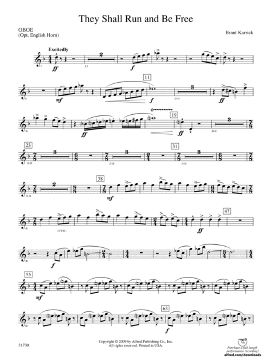 They Shall Run and Be Free: Oboe Concert Band scores gallery preview page 1