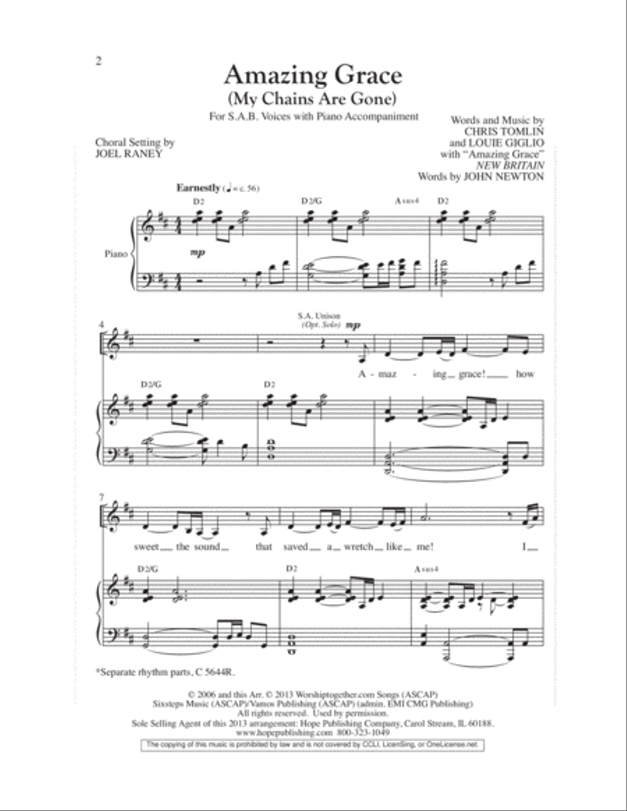 Amazing Grace (My Chains Are Gone) 3-Part scores gallery preview page 2
