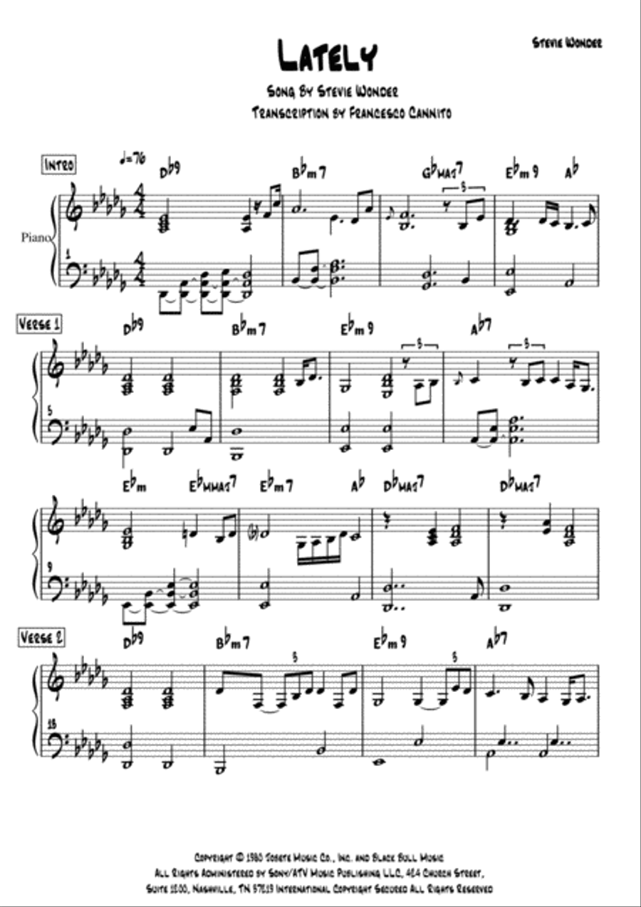 Lately Piano Solo scores gallery preview page 1