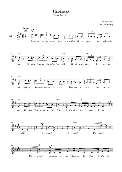 Habanera Carmen for voice in E minor with chords image number null