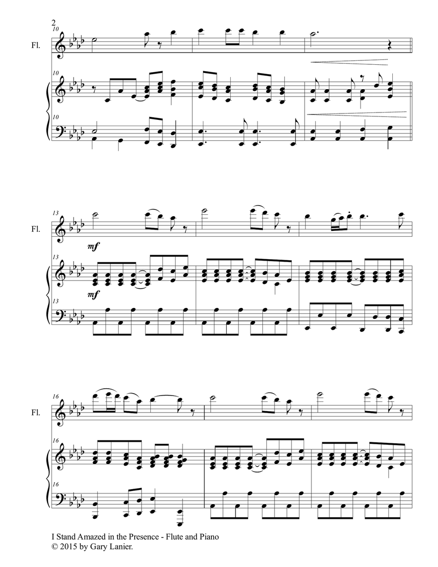 Gary Lanier: I STAND AMAZED in the PRESENCE (Duet – Flute & Piano with Parts) Woodwind Duet scores gallery preview page 3