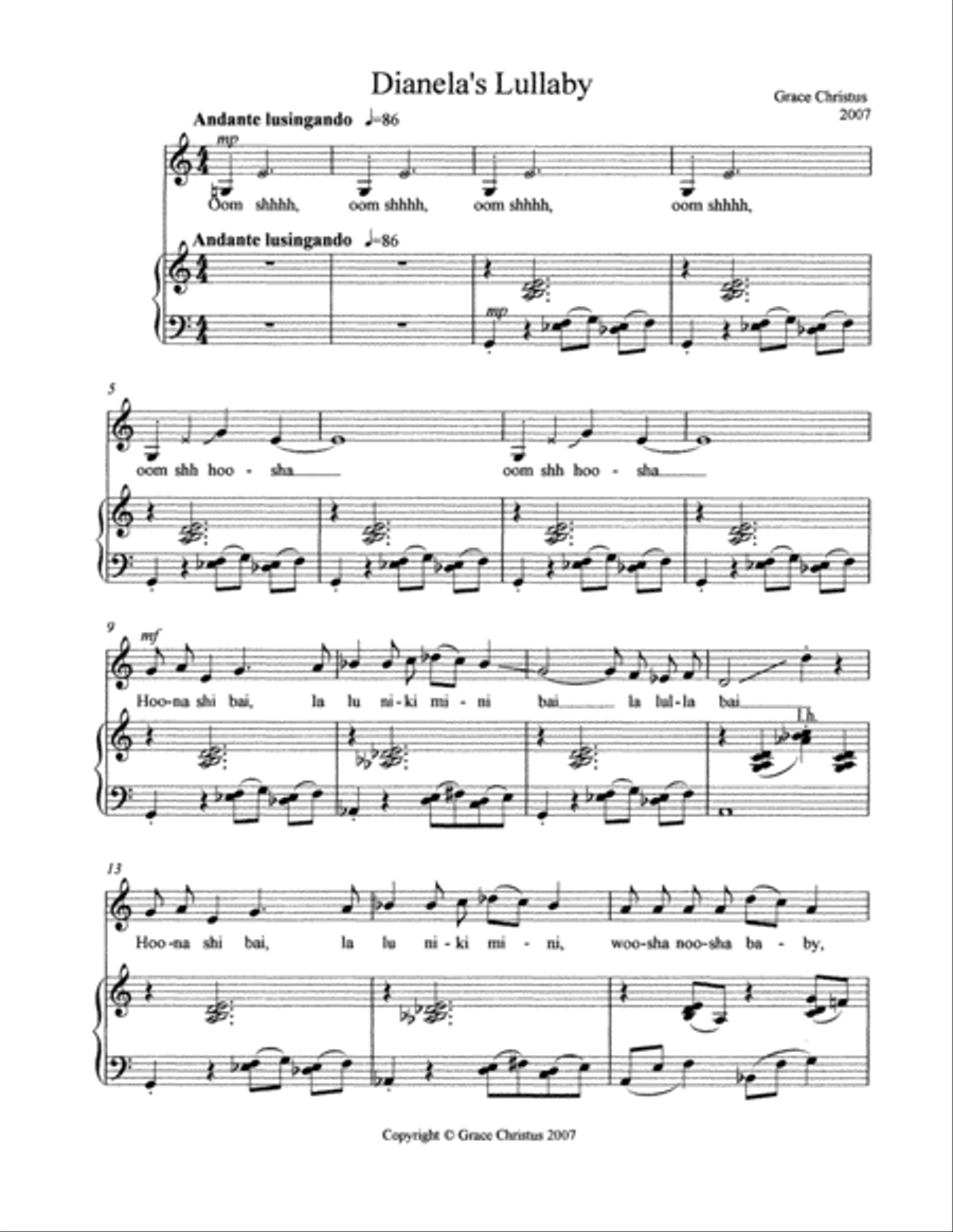 Dianela's Lullaby Alto Voice scores gallery preview page 2