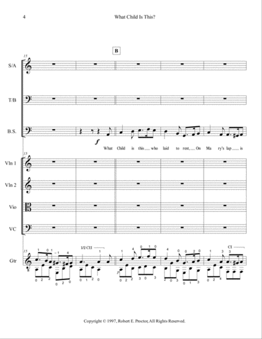 What Child is This for Bass Soloist, Choir, Strings, Classical Guitar 4-Part scores gallery preview page 5