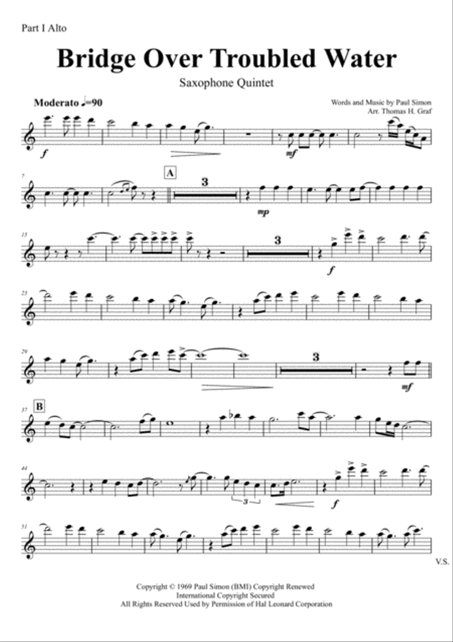 Bridge Over Troubled Water Saxophone Quintet scores gallery preview page 5