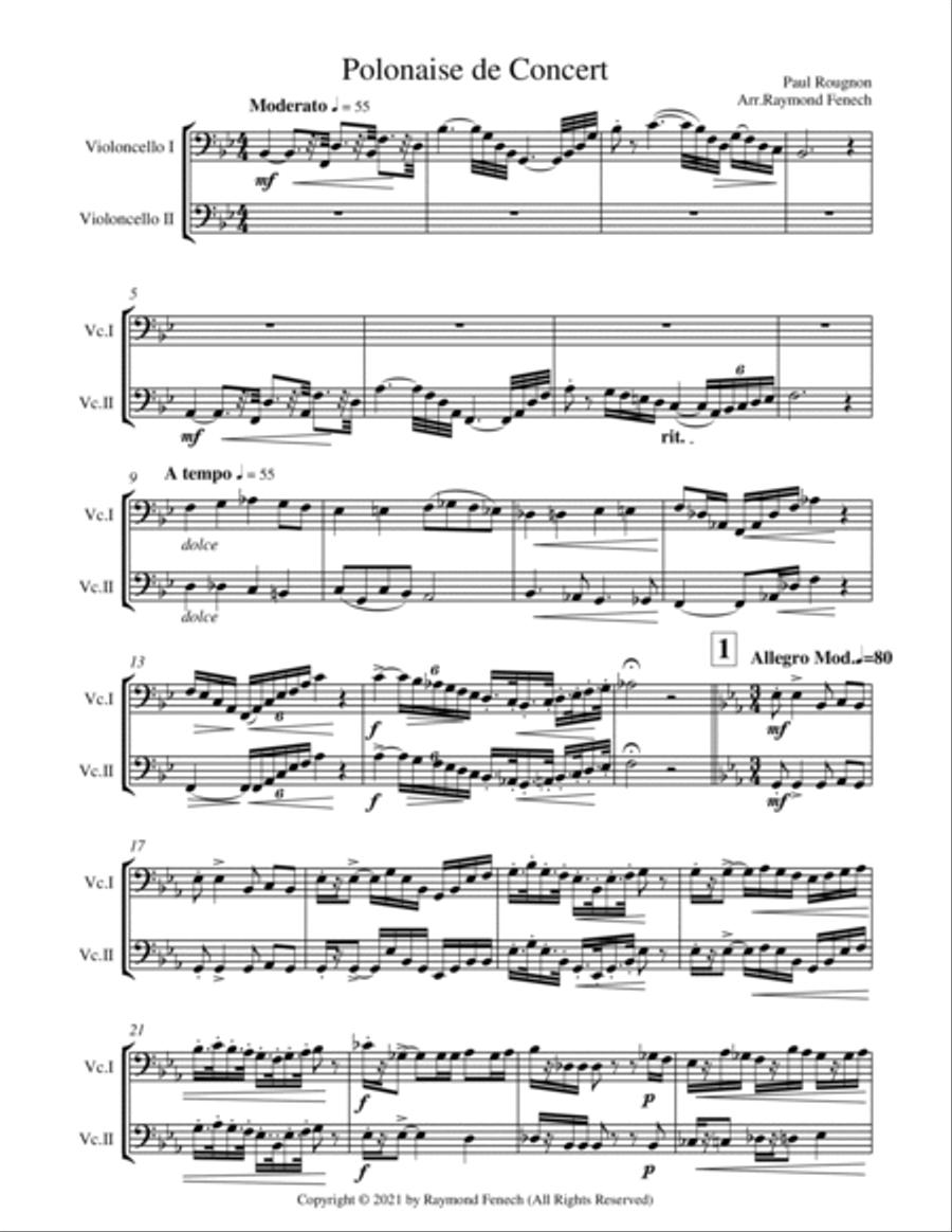 Polonaise de Concert - Paul Rougnon - for 2 Cellos Duet String Duet scores gallery preview page 4