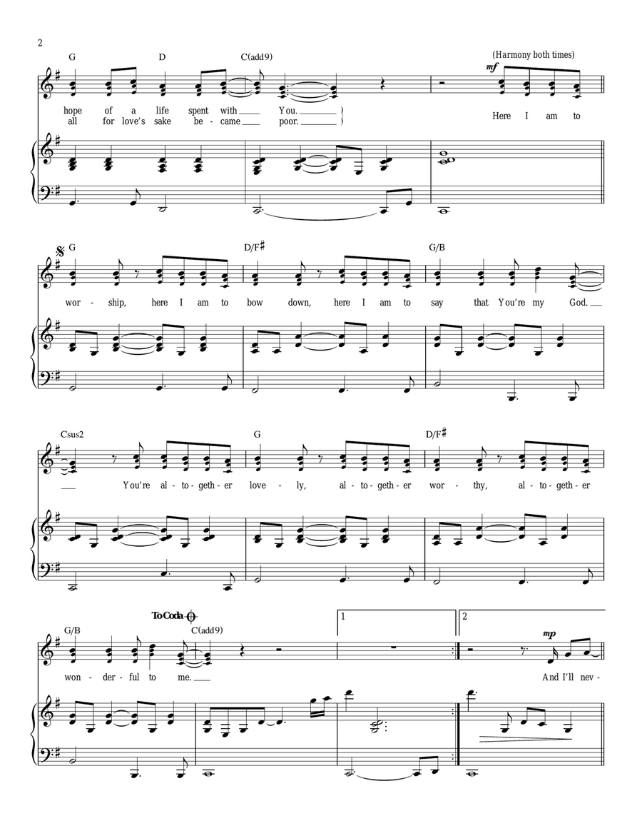 Here I Am To Worship Here I Am To Worship Piano, Vocal scores gallery preview page 2