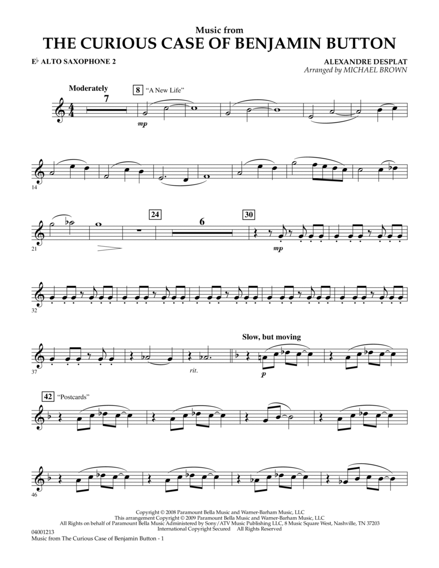 Music from The Curious Case of Benjamin Button - Eb Alto Saxophone 2 Alto Saxophone scores gallery preview page 1
