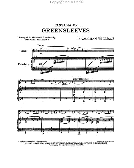 Fantasia on Greensleeves by Ralph Vaughan Williams Violin Solo - Sheet Music