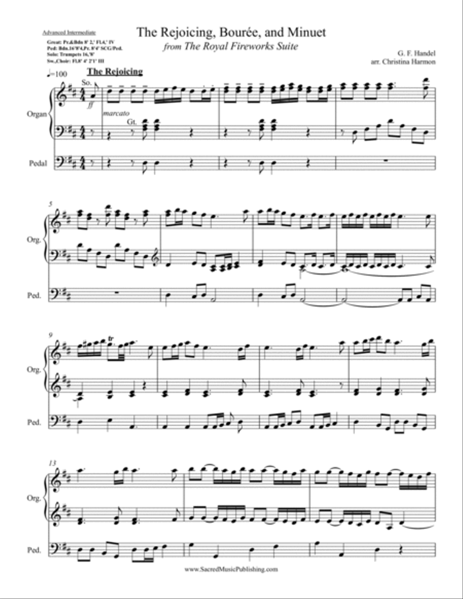 Fireworks – The Rejoicing, Bourée, and Minuet from The Royal Fireworks Suite - Organ Organ Solo scores gallery preview page 2