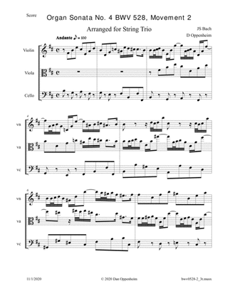 Bach: Organ Sonata No. 4 BWV 528, Movement 2 Arranged for String Trio