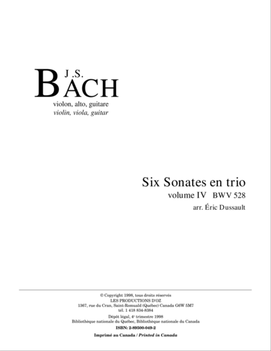 Six sonates en trio, vol. IV, BWV 528 Viola scores gallery preview page 1