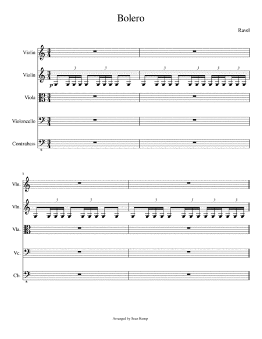 Bolero arranged for String Quintet String Quintet scores gallery preview page 1