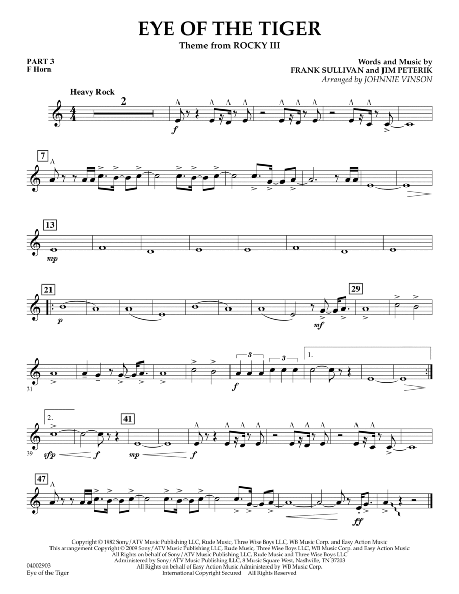 Eye Of The Tiger - Pt.3 - F Horn Concert Band scores gallery preview page 1
