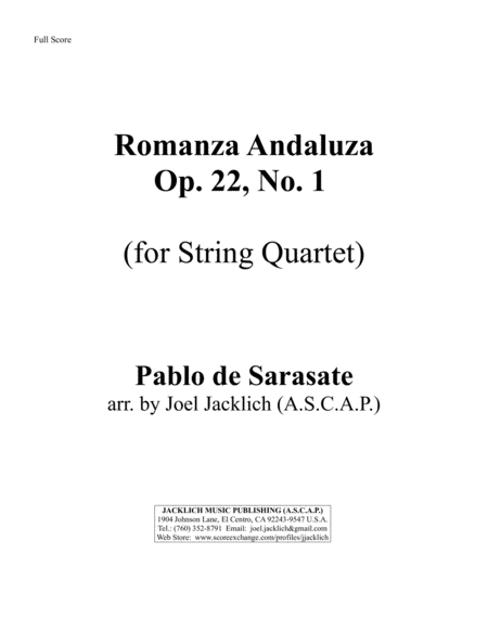 Romanza Andaluza, Op. 22, No. 1 (for String Quartet) image number null