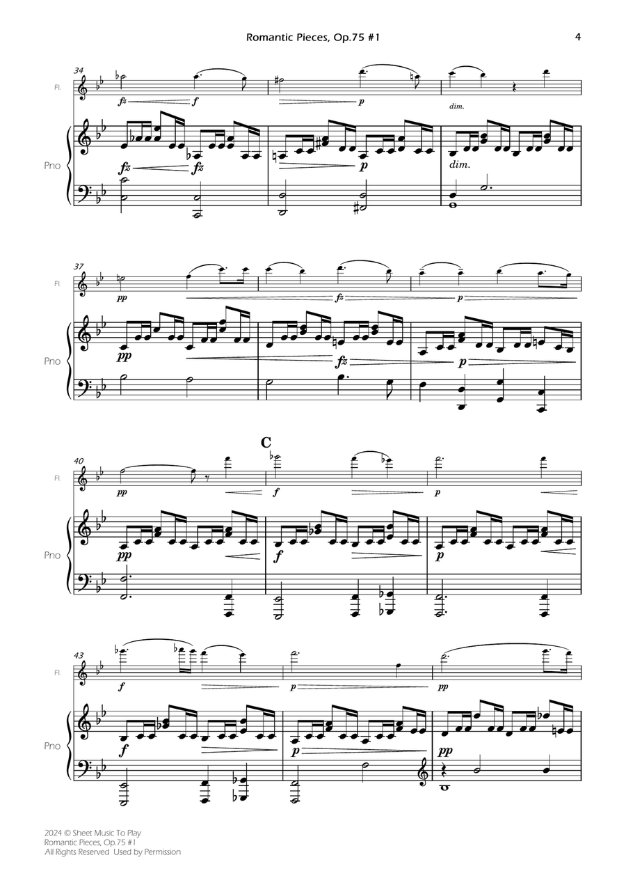 Romantic Pieces, Op.75 (1st mov.) - Flute and Piano (Full Score and Parts) Flute scores gallery preview page 6